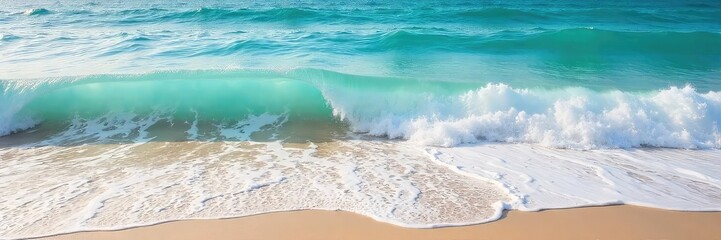 Serene ocean waves rolling onto a sandy shore, creating a mesmerizing pattern of whitecaps and foam Perfect for travel, nature, and relaxation themes , water, calm, landscape