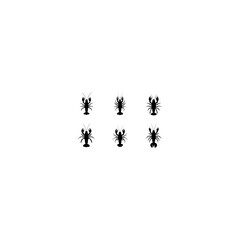 Silhouette set of lobsters, seafood illustration, marine animals, ocean life vector, crustacean design, fishing and culinary concept, black lobster icons