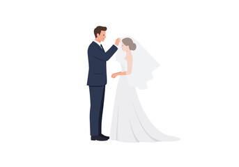 A groom adjusting a brides veil