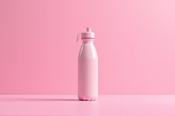 A stylized pink water bottle rests on a smooth pink surface, blending perfectly with the cheerful background. This simple design brings a sense of joy and calm to any space
