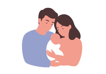 Couple gently cradles newborn in arms soft hues minimal details and clean lines