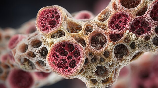 COPD Awareness Month. Microscopic view of alveoli destruction in COPD, detailed scientific illustration, high magnification, ultra realistic medical art - Powered by Adobe