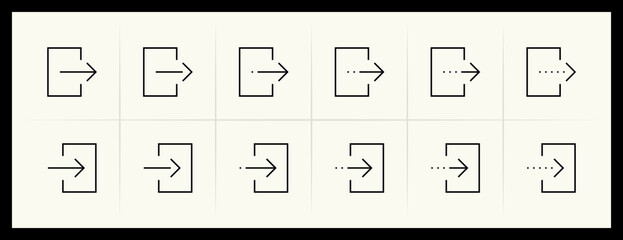 Arrow icon set. Exit, entrance, navigate, import, export, upload, share, download, forward and more.