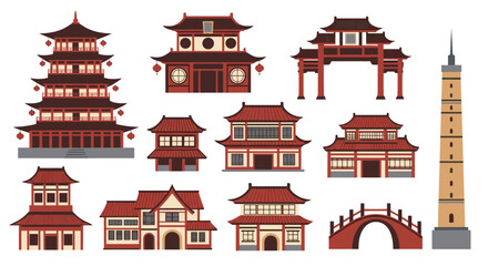 Collection of traditional East Asian architectural styles and structures.