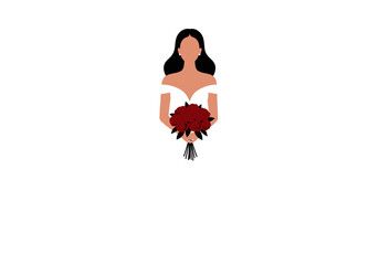 Woman in wedding dress holds red bouquet