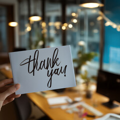 Hands Holding Thank You Card In Office