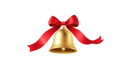 A shiny golden bell adorned with a red ribbon. symbolizing celebration and joy. set against a clean white background. ideal for festive occasions and holiday-themed designs