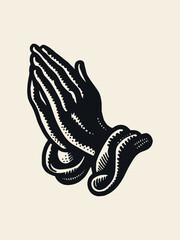 Praying hands engraving style vector illustration