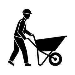 construction worker pushing empty wheelbarrow vector