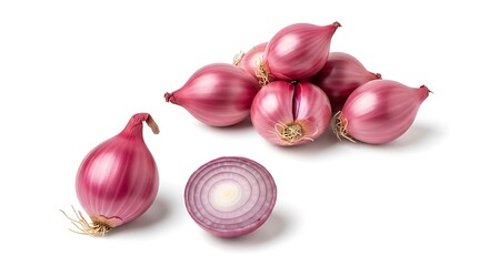 Red Shallots Isolated on White Background.