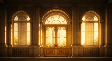 Ornate arched doorway with windows and columns