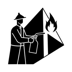 geometric fire inspector checking fire extinguishe