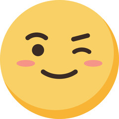 A yellow emoji face with a winking eye and a slight smile, featuring rosy cheeks.