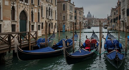 Fototapeta premium Venice canal with gondolas and historic buildings