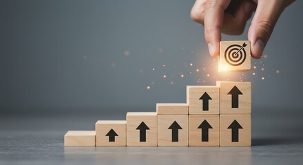 Wooden blocks staircase with target symbol
