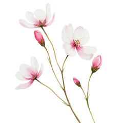 Obraz premium Delicate watercolor cherry blossom branch with pink petals and buds isolated on white background