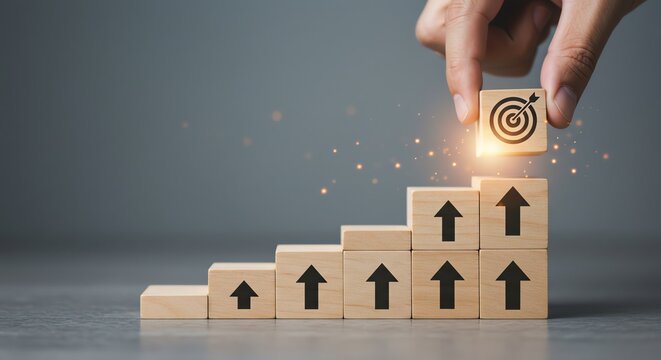 Wooden blocks staircase with target symbol