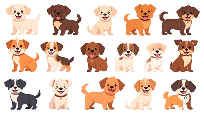 Collection of cartoon dogs in various colors and poses