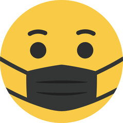 Yellow emoji face wearing a black protective face mask against illness.