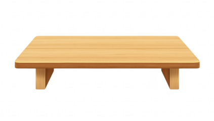 A minimalist wooden coffee table with a smooth surface and sturdy legs. set against a clean white background. ideal for modern interior design and home decor inspiration