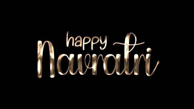 Golden words wishing a happy navratri festival on black background, suitable for social media posts, greetings, and festival promotions.