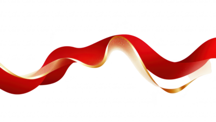 A flowing red ribbon with golden accents gracefully curves across a white background. creating a sense of elegance and celebration. ideal for festive occasions and decorative purposes