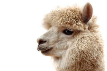 Obraz premium A fluffy animal looks out from a white background.