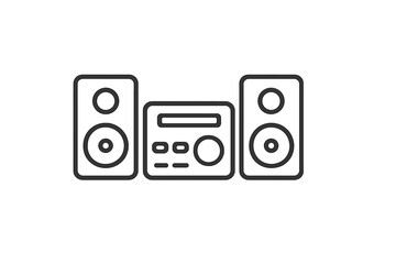 Fototapeta premium Music center line icon. Stereo audio system with speakers. Editable stroke vector for apps and web. Home sound system pictogram. Minimalistic hi-fi equipment illustration.