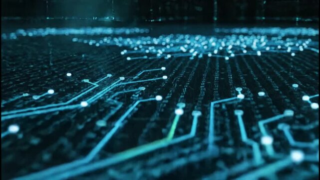 Futuristic blue circuit board animation conveys a sense of connectivity and advanced technology