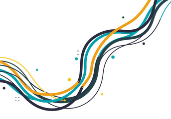 A graphic design with waving colored lines and dots on a white backdrop