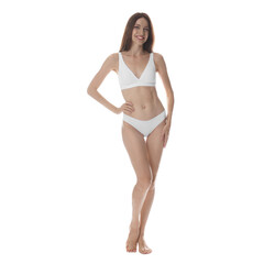 Fototapeta premium Woman with slim body on white background