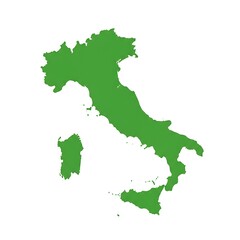 Green Silhouette of Italy and its Islands on White Background