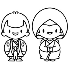 Happy Japanese couple getting married