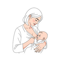 Illustration of a mother breastfeeding her baby with love and care.
