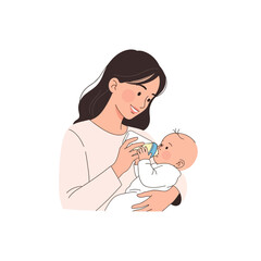 Mother Feeding Baby with Bottle Illustration