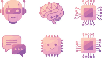 Minimalist Flat Vector Icons Artificial Intelligence Technology Set