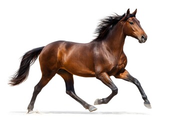 Fototapeta premium Brown horse runs freely against white background