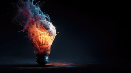 Colorful explosion of light and smoke from a shattered light bulb in a dark setting Generative AI