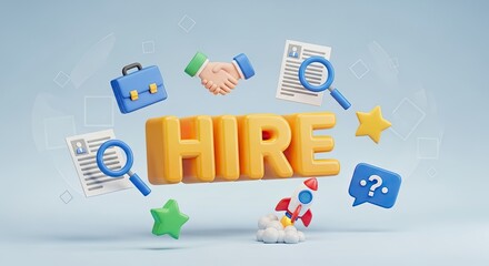 A colorful illustration of a rocket ship with a blue and yellow star, surrounded by a blue and yellow speech bubble with a question mark