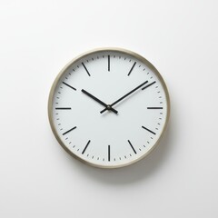 A simple, modern analog clock against a plain white backdrop presents a minimalist design with a clean aesthetic.