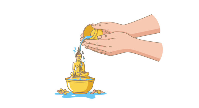 golden buddha statue being bathed with water clip art preview