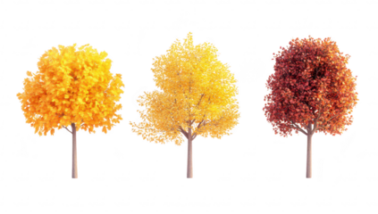 A serene composition of three autumn trees a gradient of yellow to red foliage. set against a soft pastel background. perfect for seasonal themes and nature-inspired designs