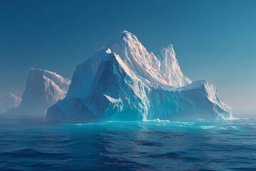 Majestic Iceberg Rising From the Deep Blue Ocean Under Clear Skies Generative AI