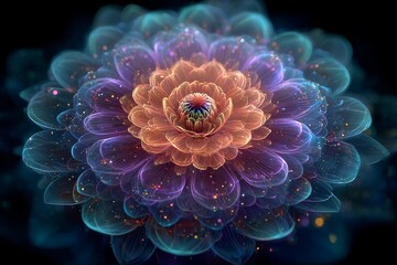 Vibrant Mandala Design Glowing With Neon Lines in Deep Black Background Generative AI