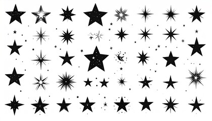 Star silhouette icons collection on white, backgrounds. Icons for celestial theme