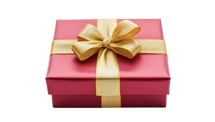A beautifully wrapped red gift box adorned with a shiny golden ribbon. placed on a clean white background. ideal for celebrations. holidays. or special occasions