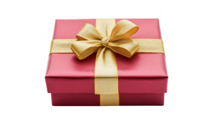 A beautifully wrapped red gift box adorned with a shiny golden ribbon. placed on a clean white background. ideal for celebrations. holidays. or special occasions