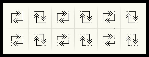 Arrow icon set. Different arrow icons, direction, navigate, double arrow, different direction, exchange, collapse, compare and more.