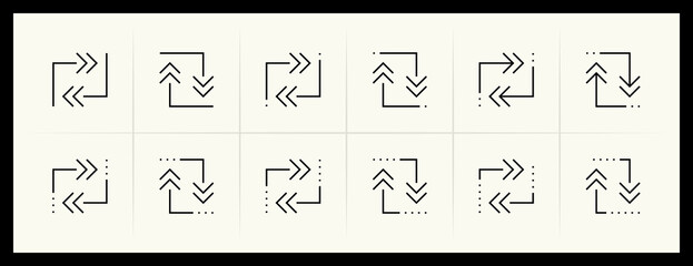 Arrow icon set. Different arrow icons, direction, navigate, double arrow, different direction, exchange, collapse, compare and more.