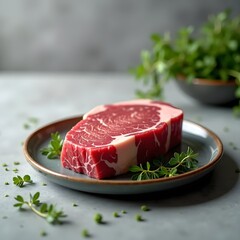A raw steak on a plate